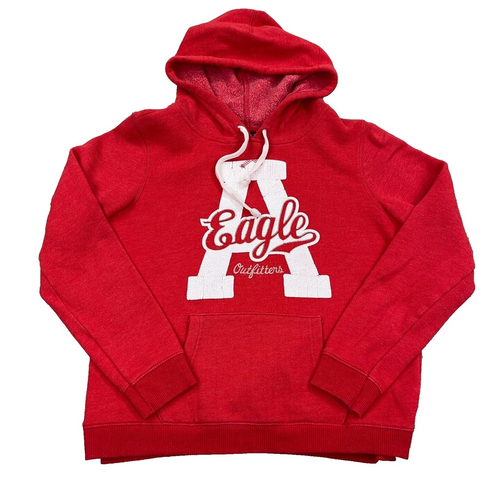 Vintage Y2K American Eagle Hoodie Women Medium Red Pullover Sweatshirt 2000s